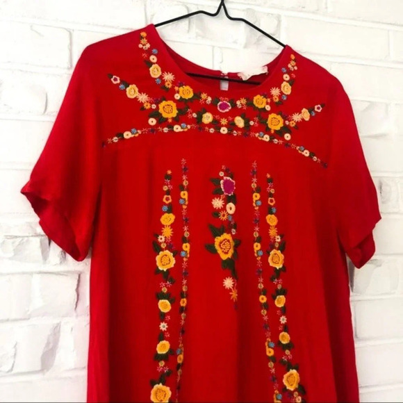 🍁Altar'd State Red Embroidered Swing Mini Dress